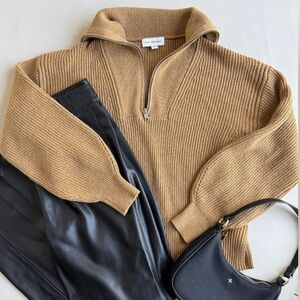 Free Assembly Brown Ribbed Half-Zip Sweater